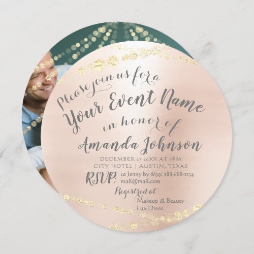 New Baby Shower Photo Confetti Rose Gold Invitation