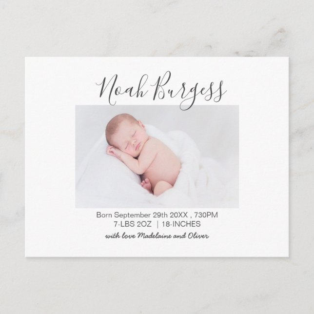 New Baby Simple Birth Announcement Photo Postcard (Front)
