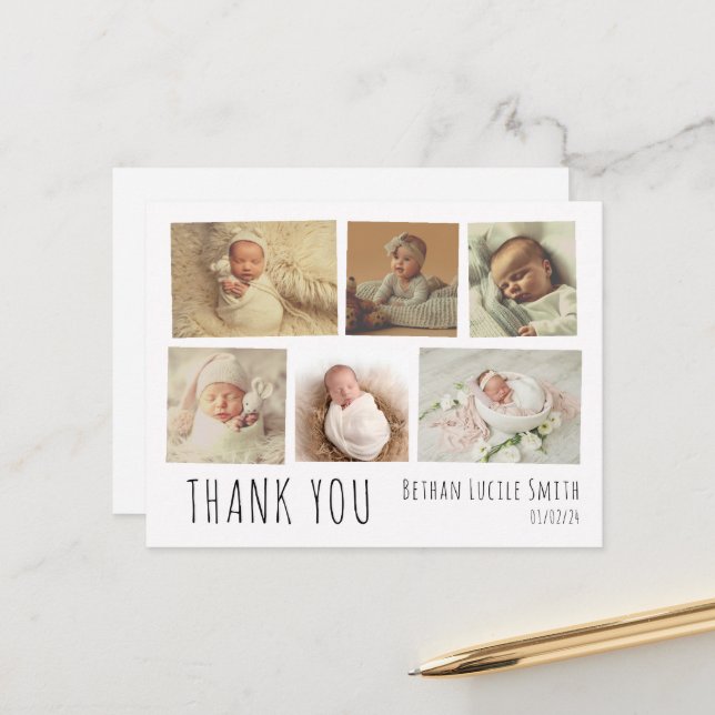 New baby thank you card photo collage (Front/Back In Situ)