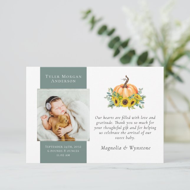 New Baby Thank You | Fall Pumpkin Sunflower (Standing Front)