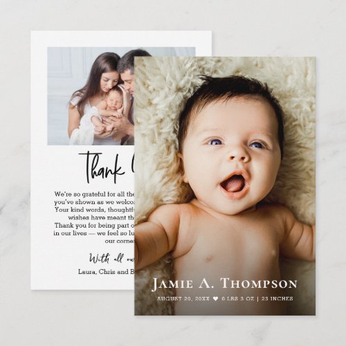 New Baby Thank you Heart Photo Modern Birth Announcement
