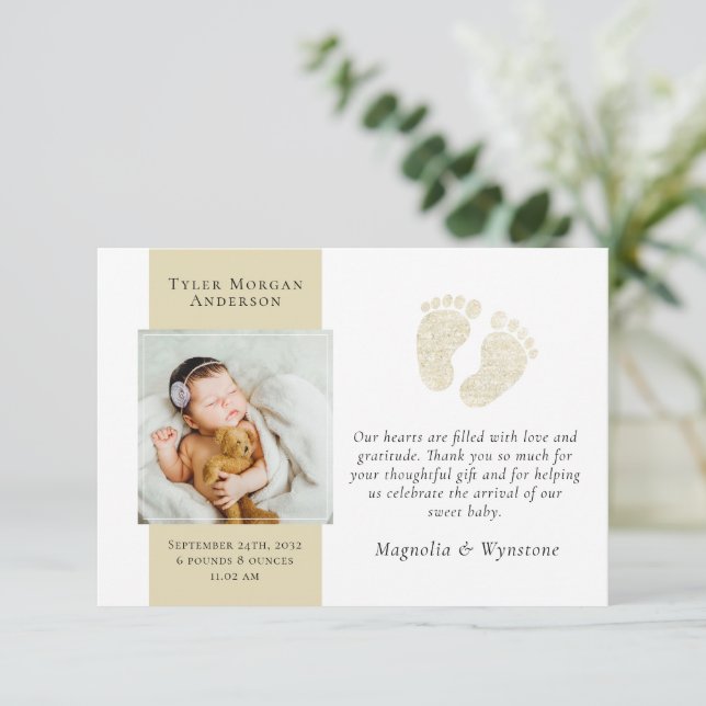 New Baby Thank You | Photo Gold Glitter Feet (Standing Front)