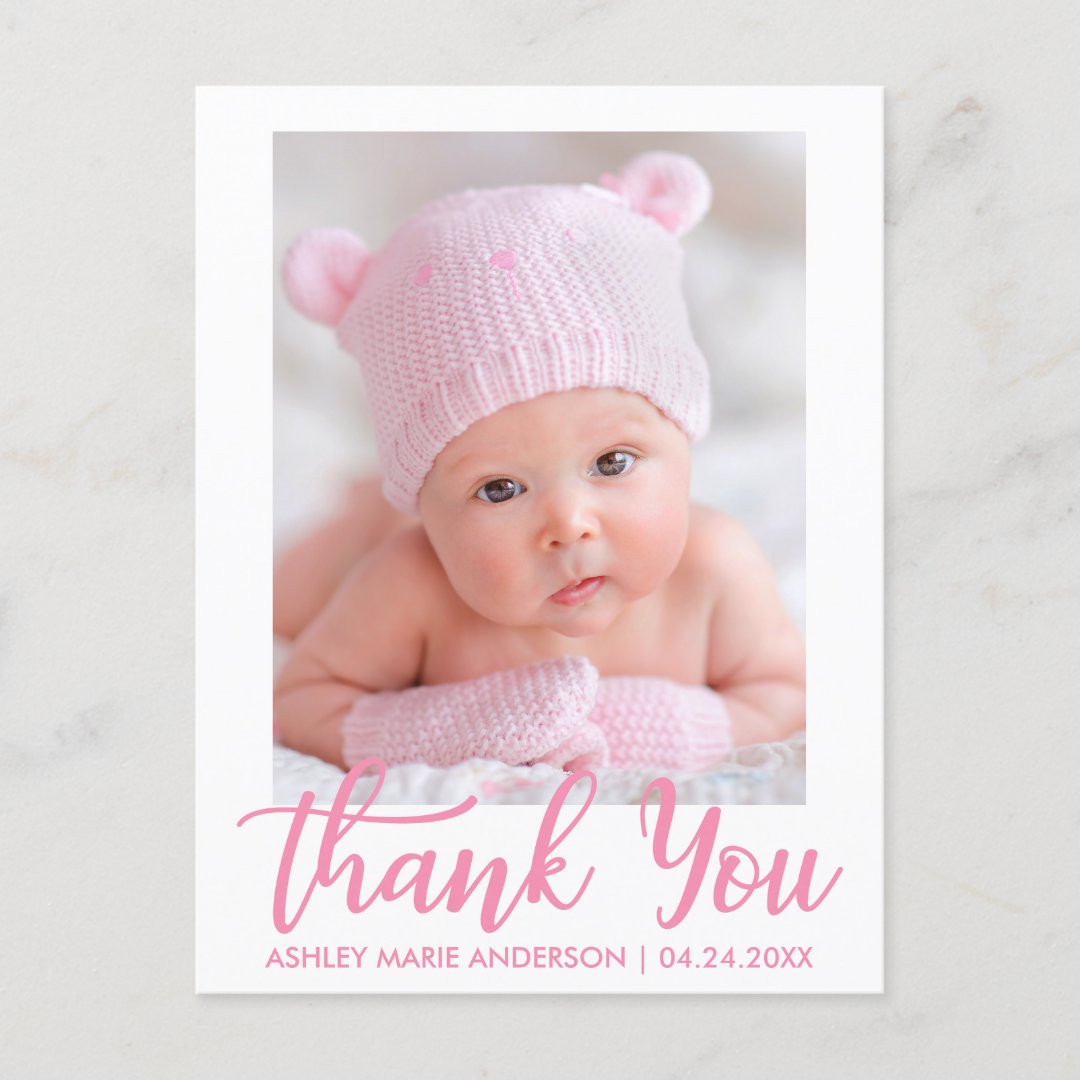 New Baby Thank You Pink Script Postcard Zazzle