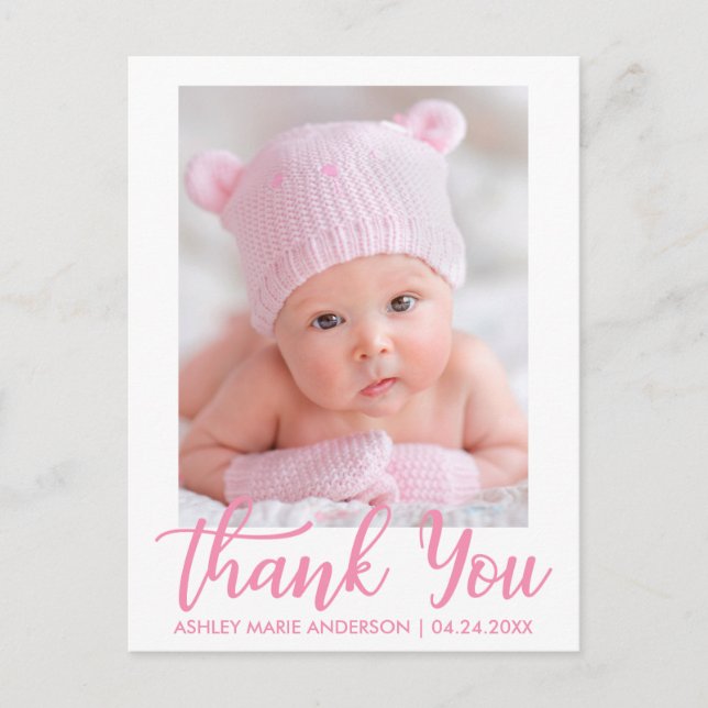 New Baby Thank You Pink Script Postcard (Front)