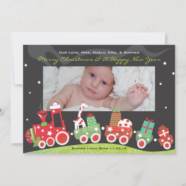 NEW BABY TRAIN Christmas Holiday GreetiIng Card (Front)