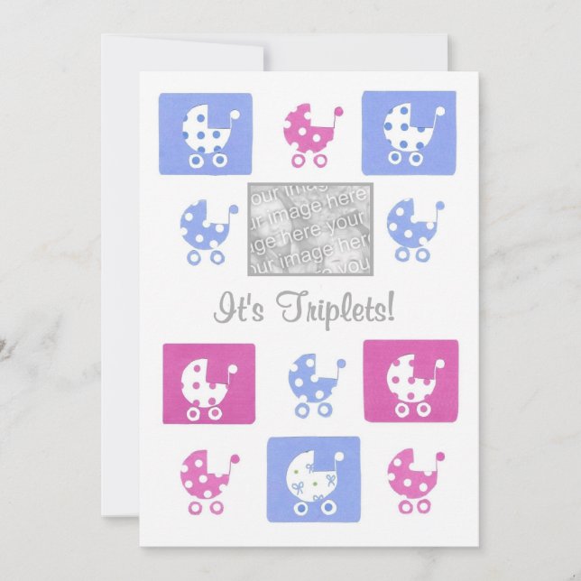 New Baby Triplets Announcement Photo Card (Front)