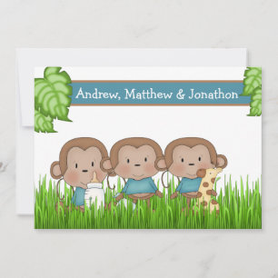 New Baby Triplets Three Boys Cute Monkey Announcement
