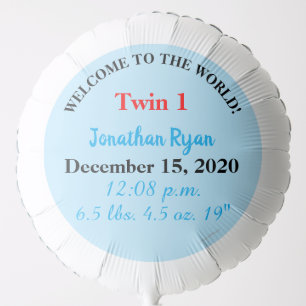 New Baby Twin Boy Welcome to the World Balloon