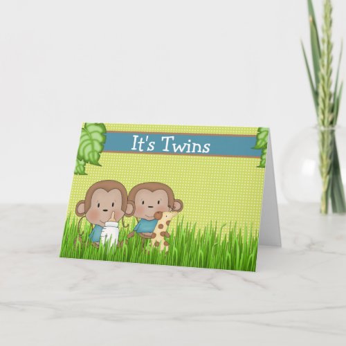 New Baby Twin Boys Cute Monkey Card