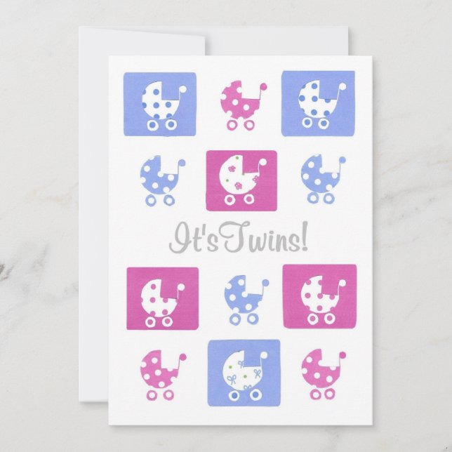 New Baby Twins Announcement Card - customisable (Front)