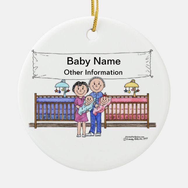 New Baby, Twins - Girl & Boy Ceramic Ornament (Front)