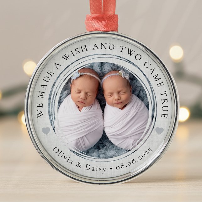 New Baby Twins Photo Keepsake First Christmas Metal Ornament (Creator Uploaded)