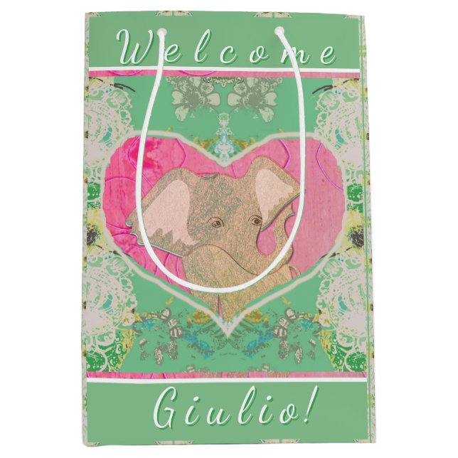 New Baby w/Elephant  Medium Gift Bag (Front)