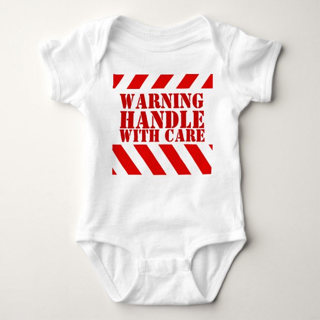New baby warning stripes handle with care baby bodysuit (Front)