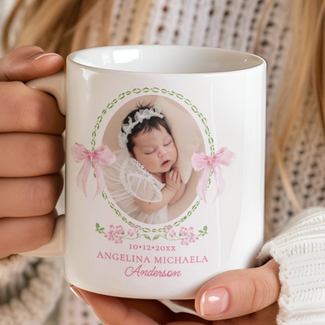 New Baby Watercolor Grandmillenial Bows Keepsake Coffee Mug (Creator Uploaded)