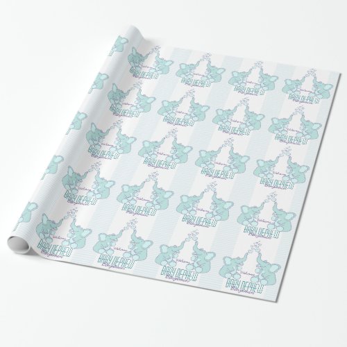 New baby welcome nephew name blue wrap wrapping paper