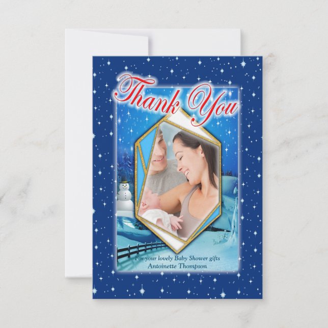 New Baby Winter Holiday Thank You Card (Front)
