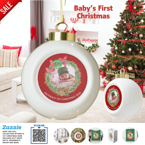 NEW Babys 1st Christmas PHOTO BAUBLE Ceramic Ball Christmas Ornament