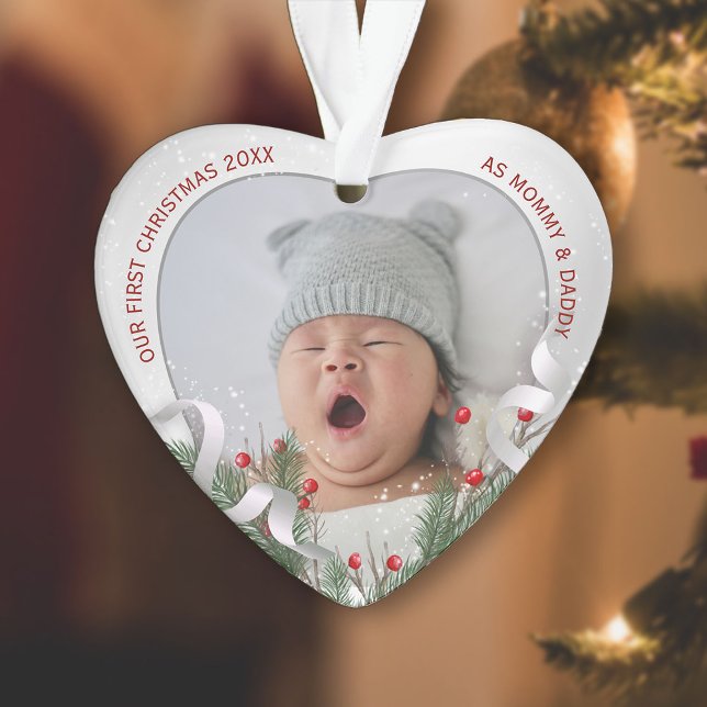 New Baby's 1st Christmas Silver Frame Holly & Pine Ornament (Creator Uploaded)