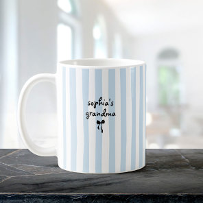 New Baby's Grandma Custom Name Light Blue Stripes Coffee Mug