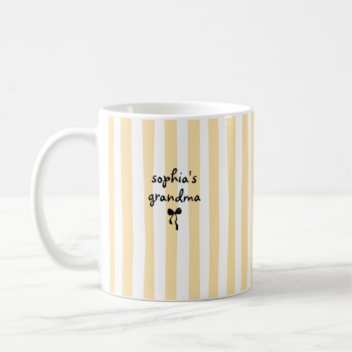 New Baby's Grandma Custom Name Yellow Stripes Coffee Mug