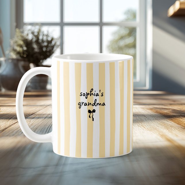 New Baby's Grandma Custom Name Yellow Stripes Coffee Mug (Creator Uploaded)