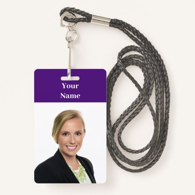 NEW! Badge - Vertical With Lanyard -Custom Purple (Front with Lanyard)