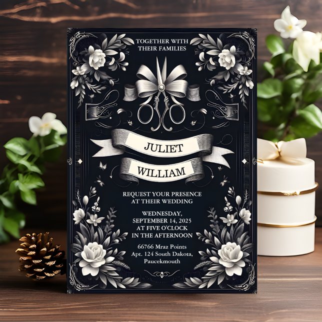 New Banners Bows Satin Chic Ribbon Cutting Wedding Invitation (Creator Uploaded)