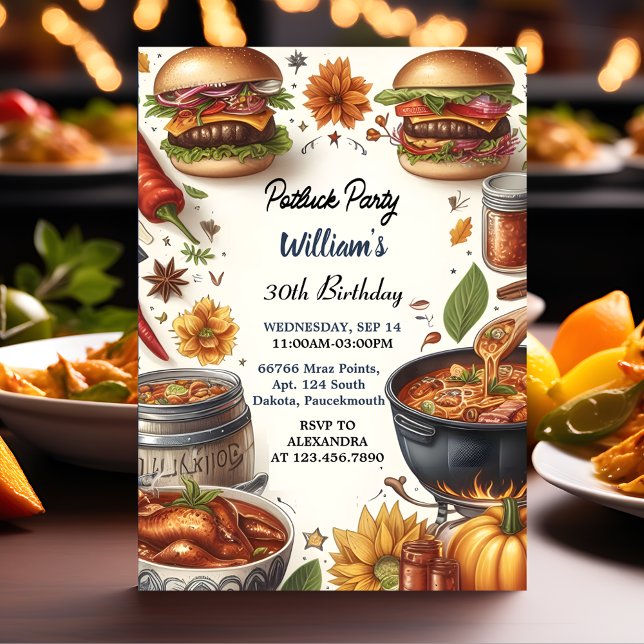 New Bbq Taco Chef Soup Potluck Party 30th Birthday Invitation (Creator Uploaded)