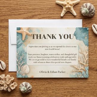 New Beach Home Housewarming Party Ocean Seashells Thank You Card