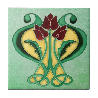New Beautiful Art Nouveau, Green Floral Ceramic Tile