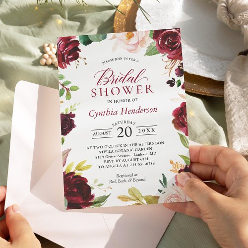 New Beautiful Blush Burgundy Floral Bridal Shower Invitation