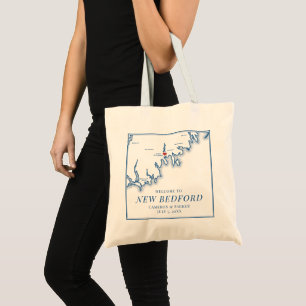 New Bedford MA Map Wedding Favor Hotel Welcome Tote Bag
