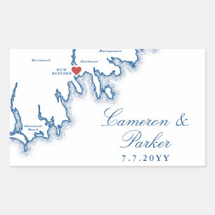 New Bedford MA Wedding Elegant Navy Blue Map Rectangular Sticker