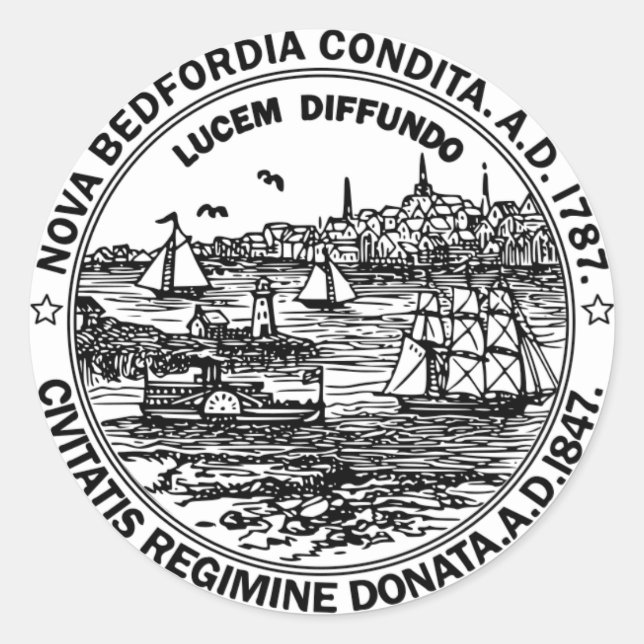 New Bedford Massachusetts City Seal Round Sticker (Front)