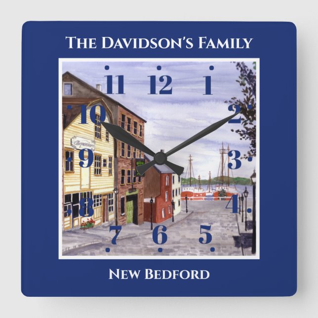 New Bedford Massachusetts New England Painting Square Wall Clock (Front)