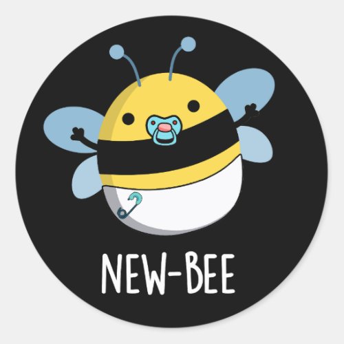 New Bee Funny Newbie Bug Pun Dark BG Classic Round Sticker