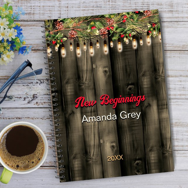 New beginning Rustic Country greenery lights large Notebook (Creator Uploaded)