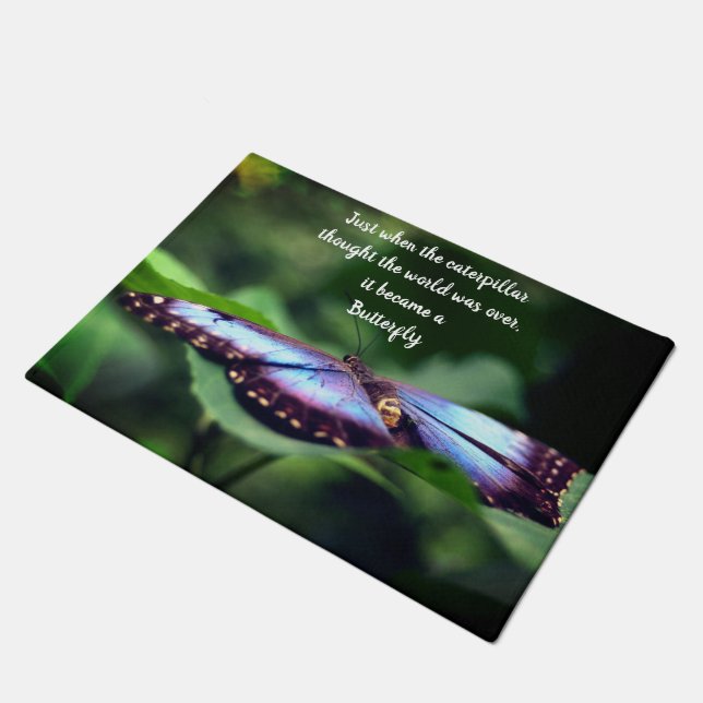 New Beginnings Butterfly Inspirational Quote  Doormat (Angled)
