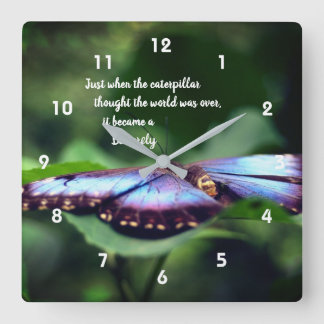 New Beginnings Butterfly Inspirational Quote Square Wall Clock