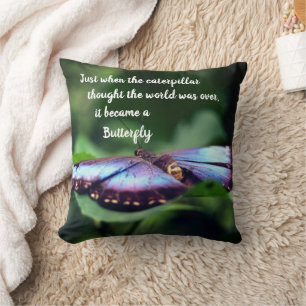 New Beginnings Butterfly Inspirational Quote  Throw Pillow