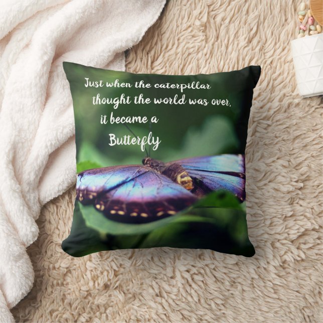 New Beginnings Butterfly Inspirational Quote  Throw Pillow (Blanket)