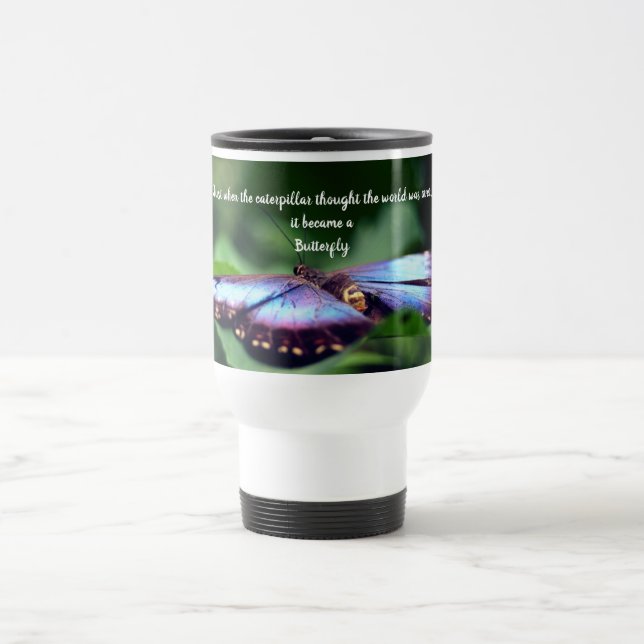 New Beginnings Butterfly Inspirational Quote  Travel Mug (Center)