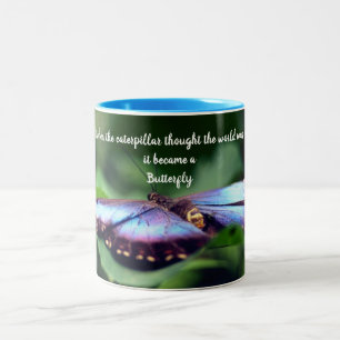 New Beginnings Butterfly Inspirational Quote Two-Tone Coffee Mug