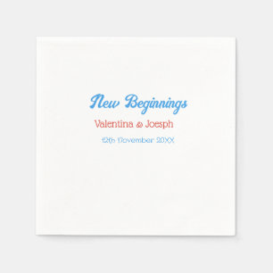 new beginnings couple wedding name date blue retro napkins