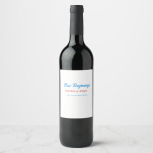 new beginnings couple wedding name date blue retro wine label