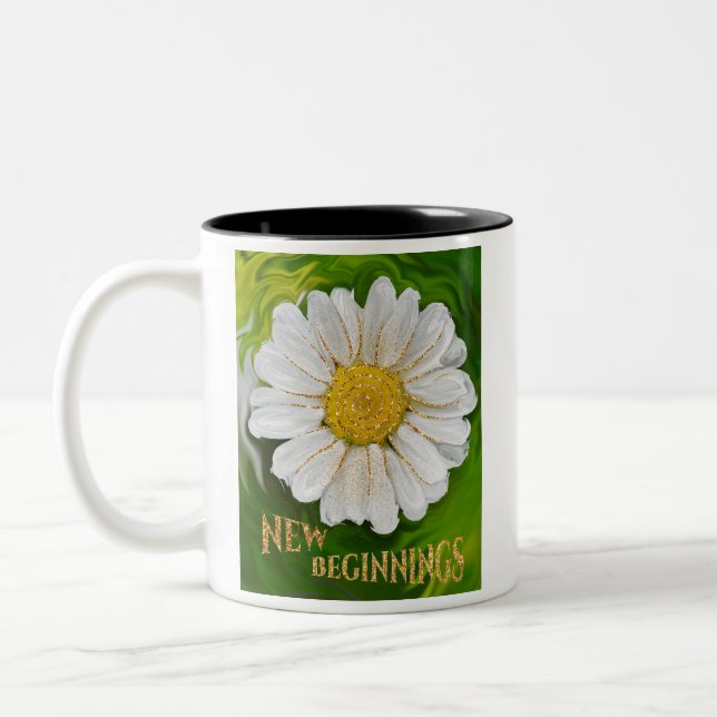 New Beginnings - Daisy flower power Two-Tone Coffee Mug (Left)