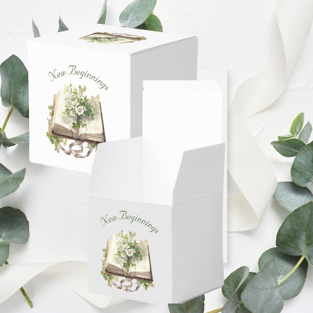 New Beginnings Floral Open Book Wedding Favor Boxes (New Beginnings Favour Boxes)