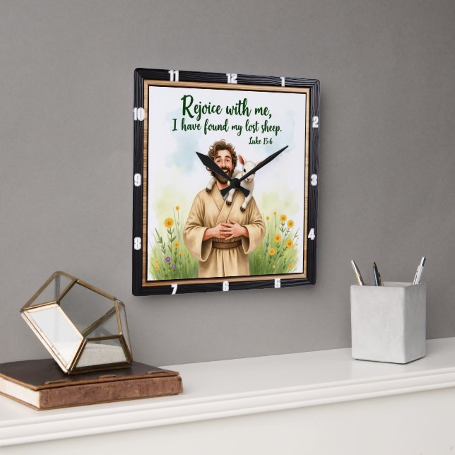 New Beginnings: Found My Sheep Square Wall Clock (Office)