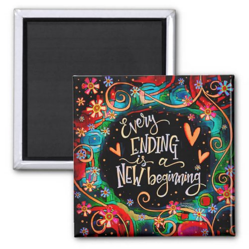 New Beginnings Hearts Flowers Abstract Inspirivity Magnet